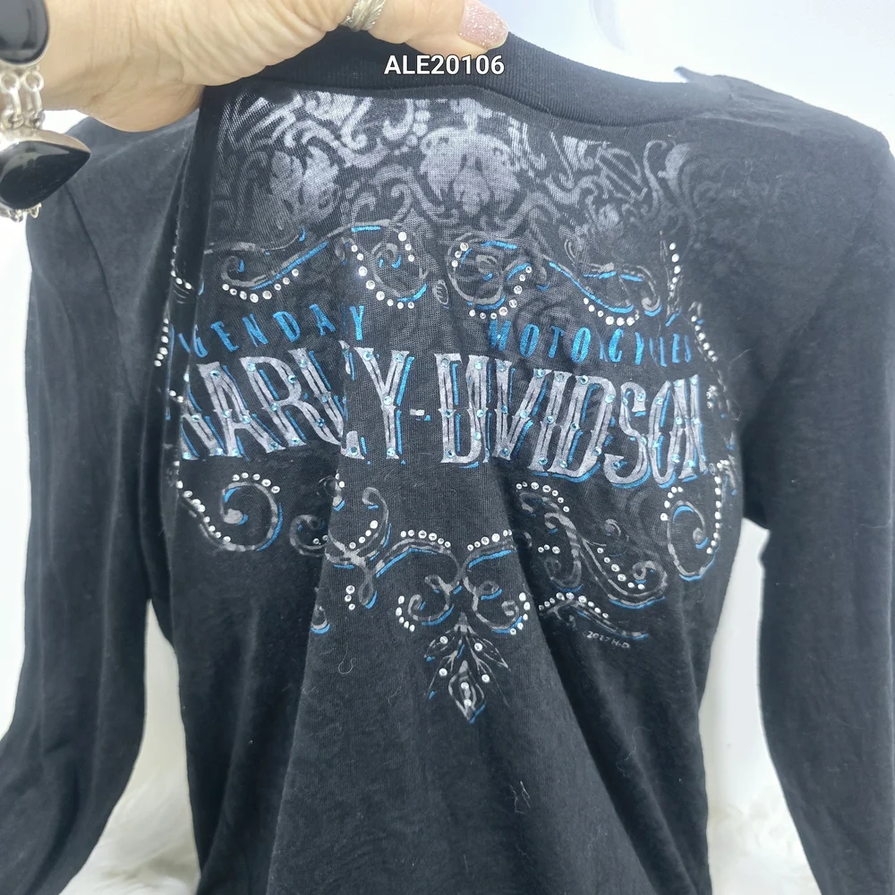 Harley-Davidson women's black translucent long-sleeved t-shirt rhinestone Large - Picture 15 of 17